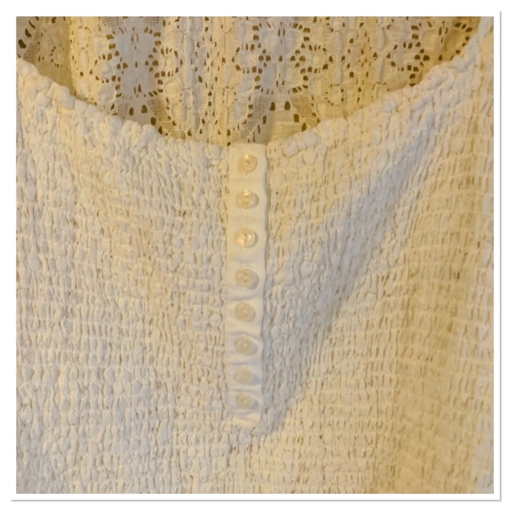 Free People Smocked Lace Confection Top Long Sleeve Ivory Size XL - Picture 6 of 12